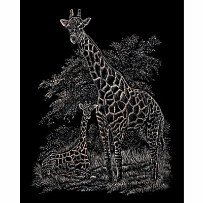 Engraving Art Copper - Giraffe & Baby