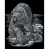 Engraving Art Silver - Polar Bear & Cubs