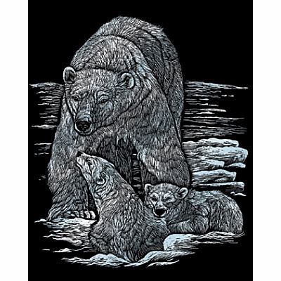 Engraving Art Silver - Polar Bear & Cubs