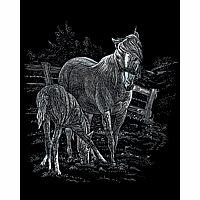 Engraving Art Silver - Mare & Foal