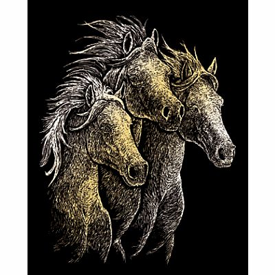 Engraving Art Gold - Horses